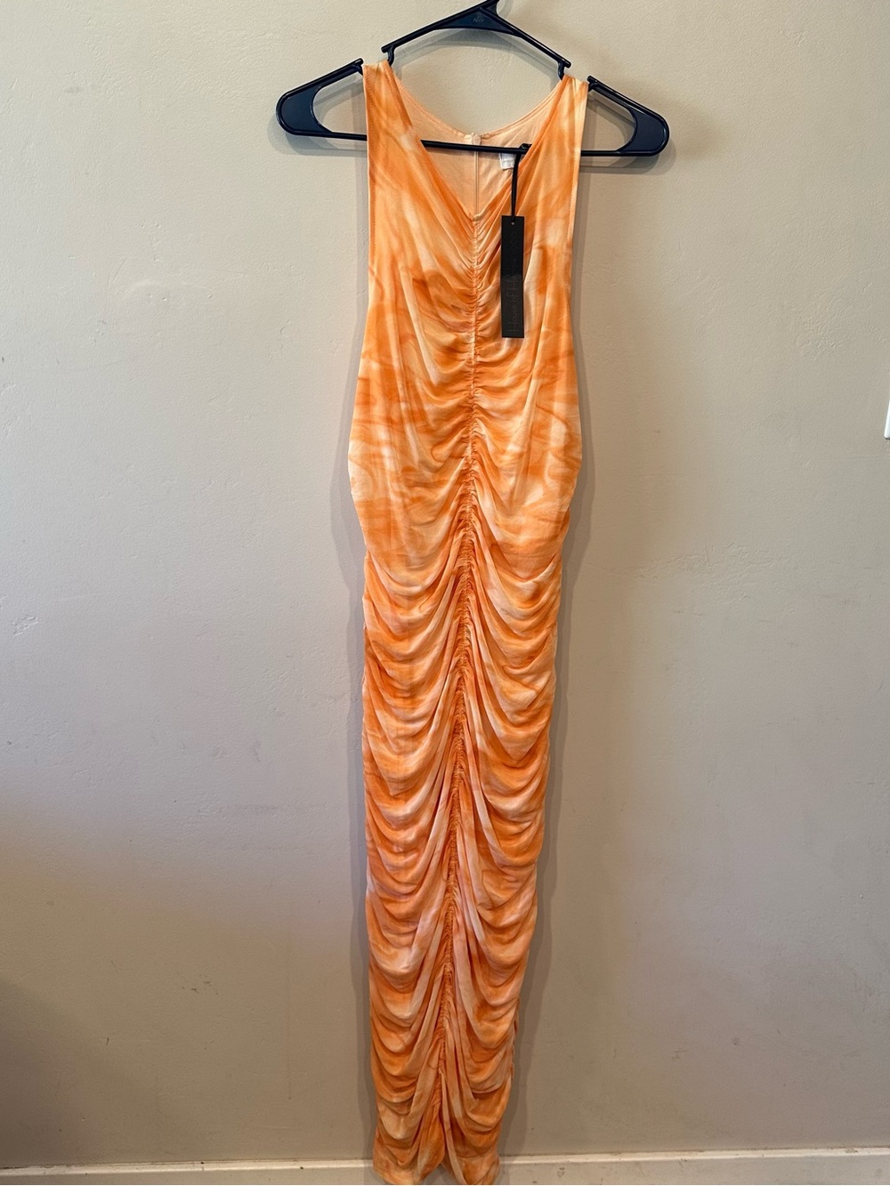 House of Harlow 1960 Women’s L Orange White Tie Dye Ruched V-Neck Long Dress